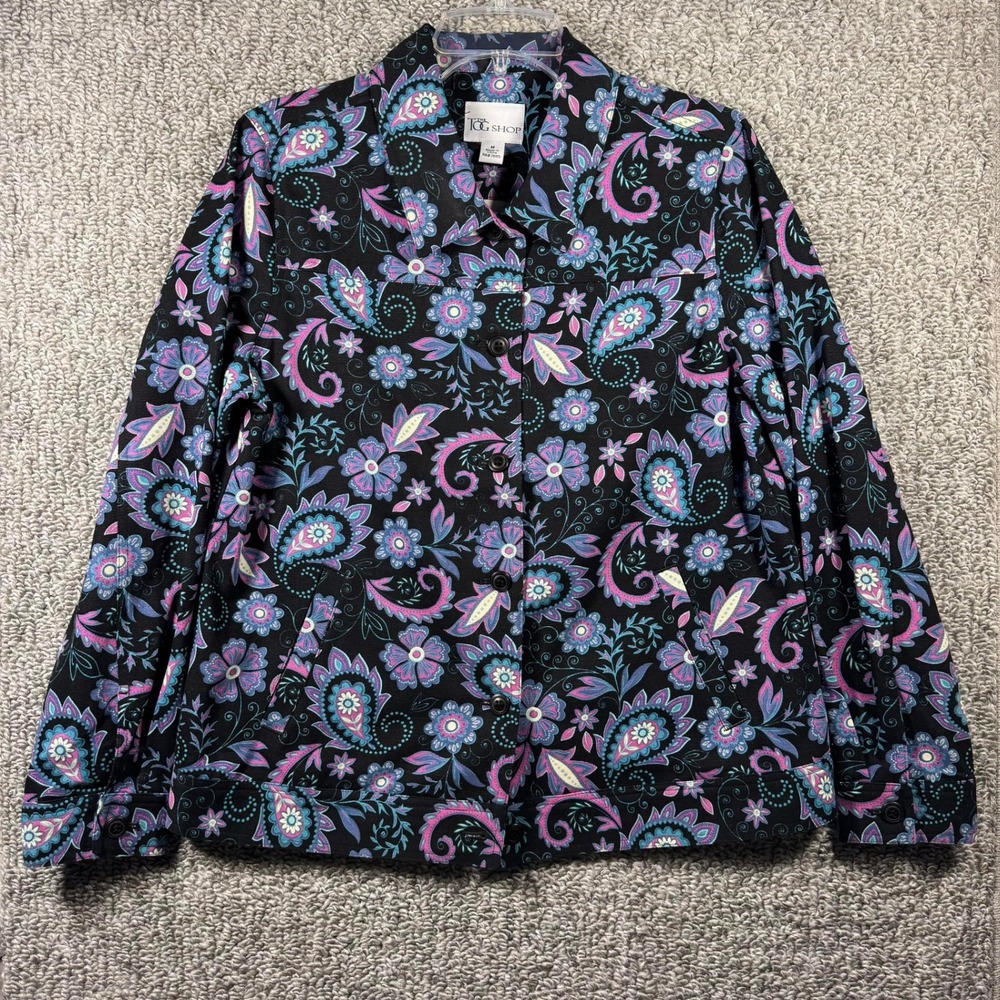 The Tog Shop Jacket Black Paisley Floral Cotton Button Up‎ Womens Medium